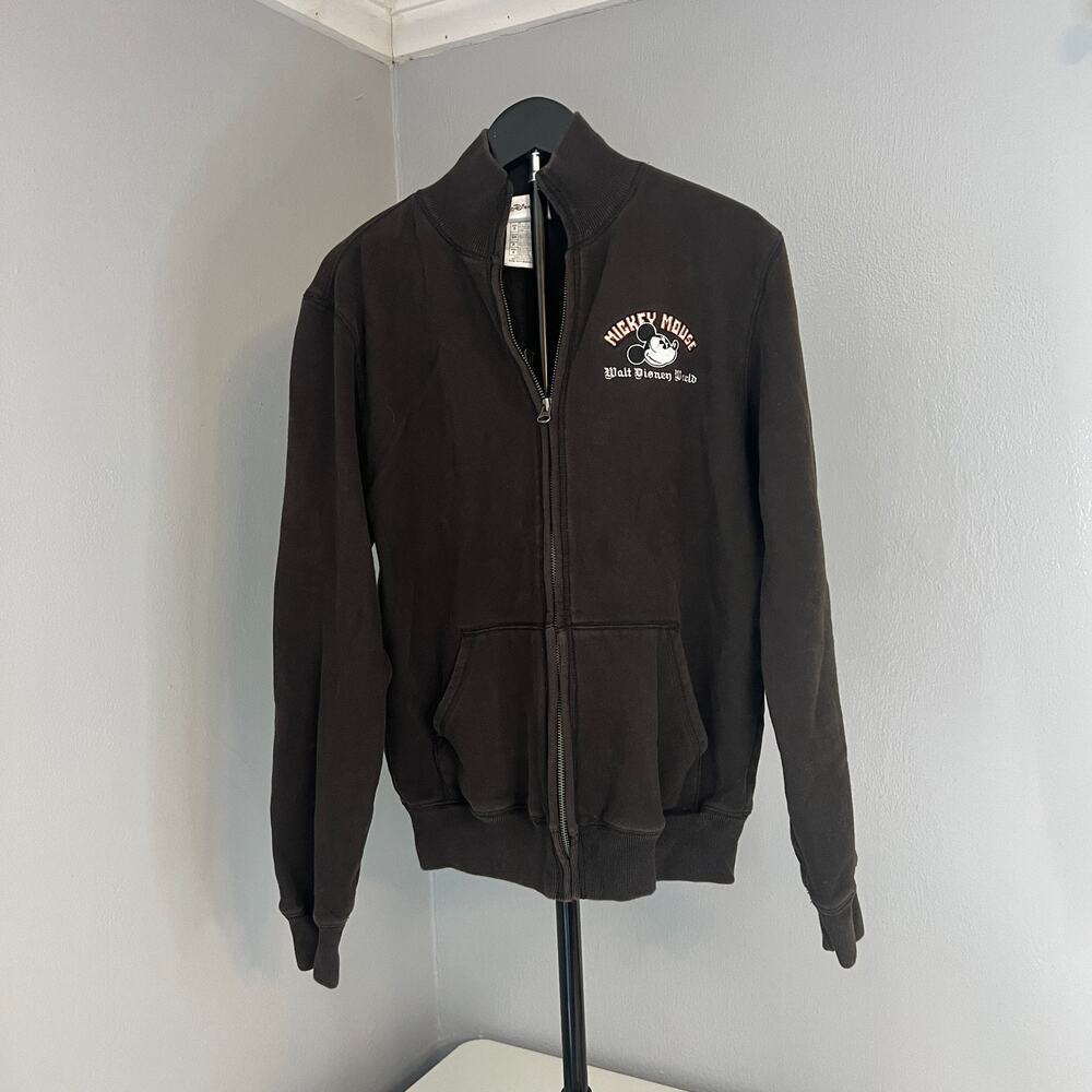 VTG Walt Disney World Jacket Mens Small Black Mickey Mouse Embroidered Full Zip